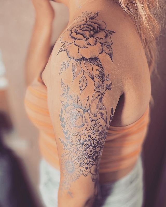 Sunflower Mandala Tattoo on Shoulder  Best Tattoo Ideas Gallery