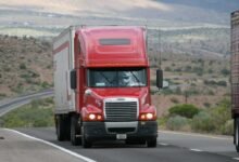 red truck on road